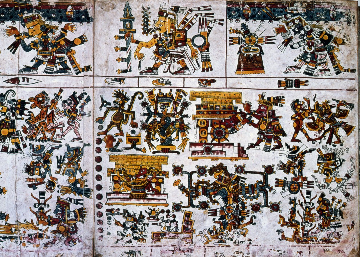 Dettaglio da una copia facsimile di una pagina del Codice Borgia che mostra la cerimonia del Nuovo Fuoco da Unknown