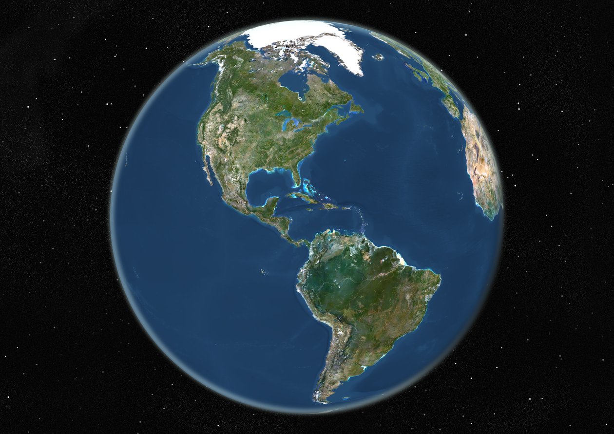 Globo centrato sulle Americhe, immagine satellitare a colori reali da Unknown