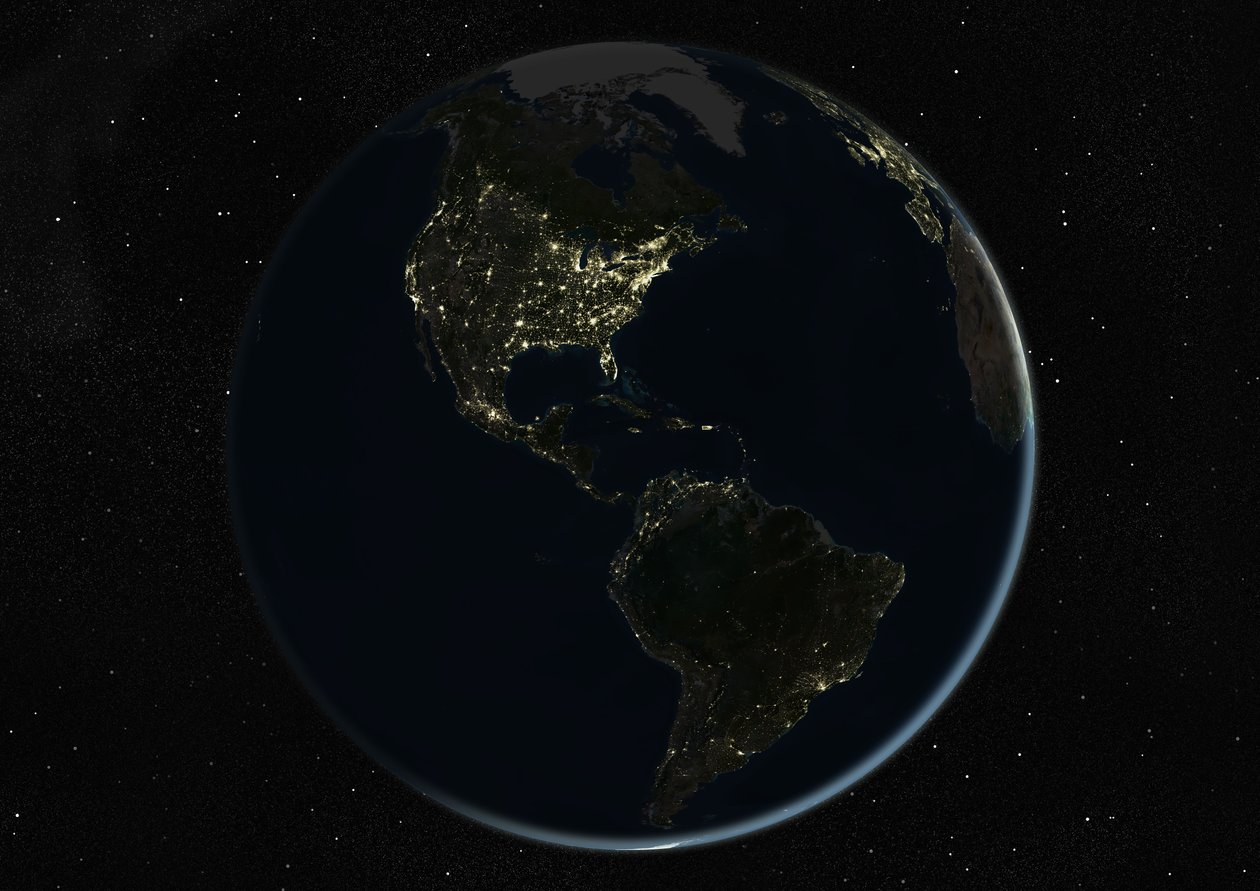 Globo centrato sulle Americhe, immagine satellitare a colori reali da Unknown