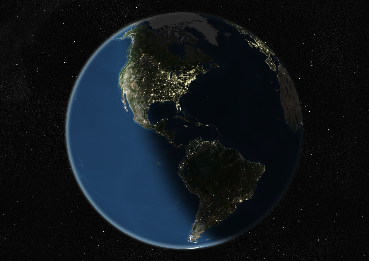 Globo centrato sulle Americhe, immagine satellitare a colori reali da Unknown
