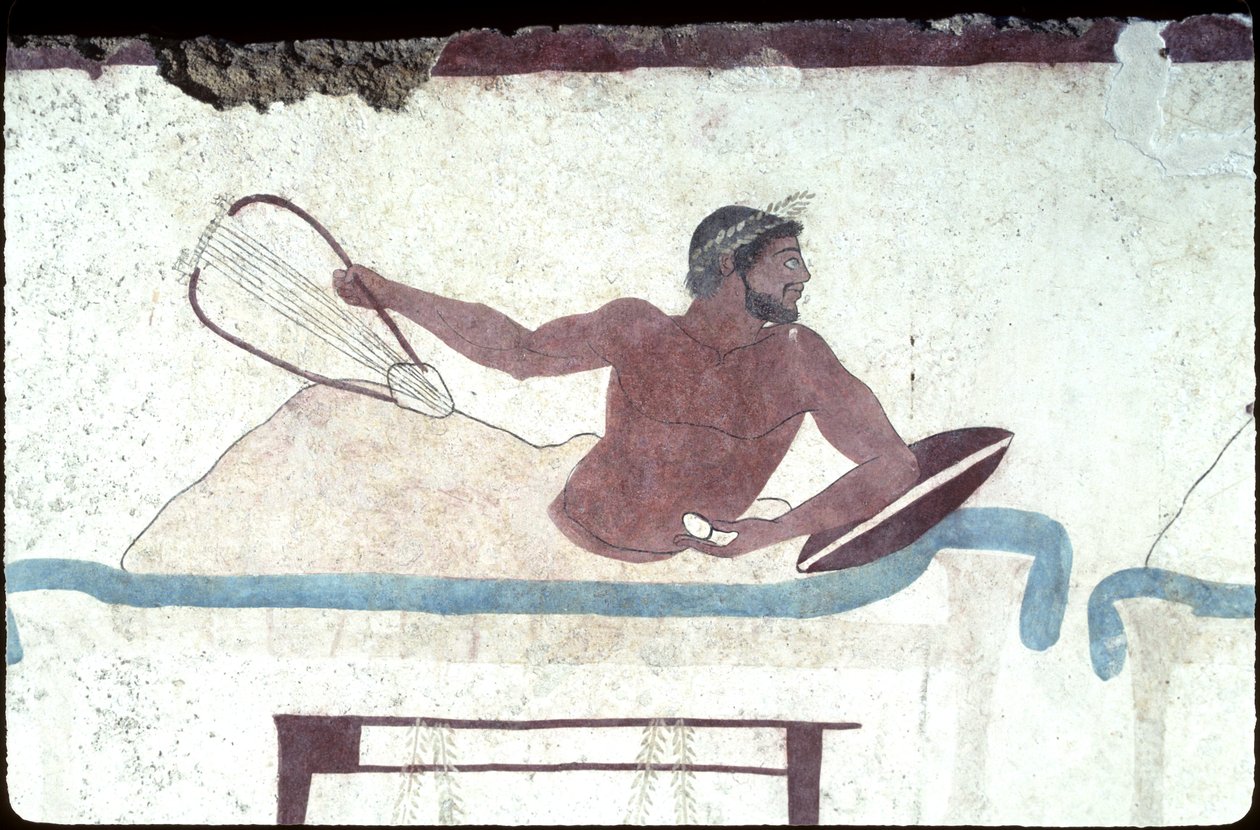Pittura greca dalla Tomba del Tuffatore, Paestum, 480 a.C. Banchettatori. Scena di simposio, Italia da Unknown