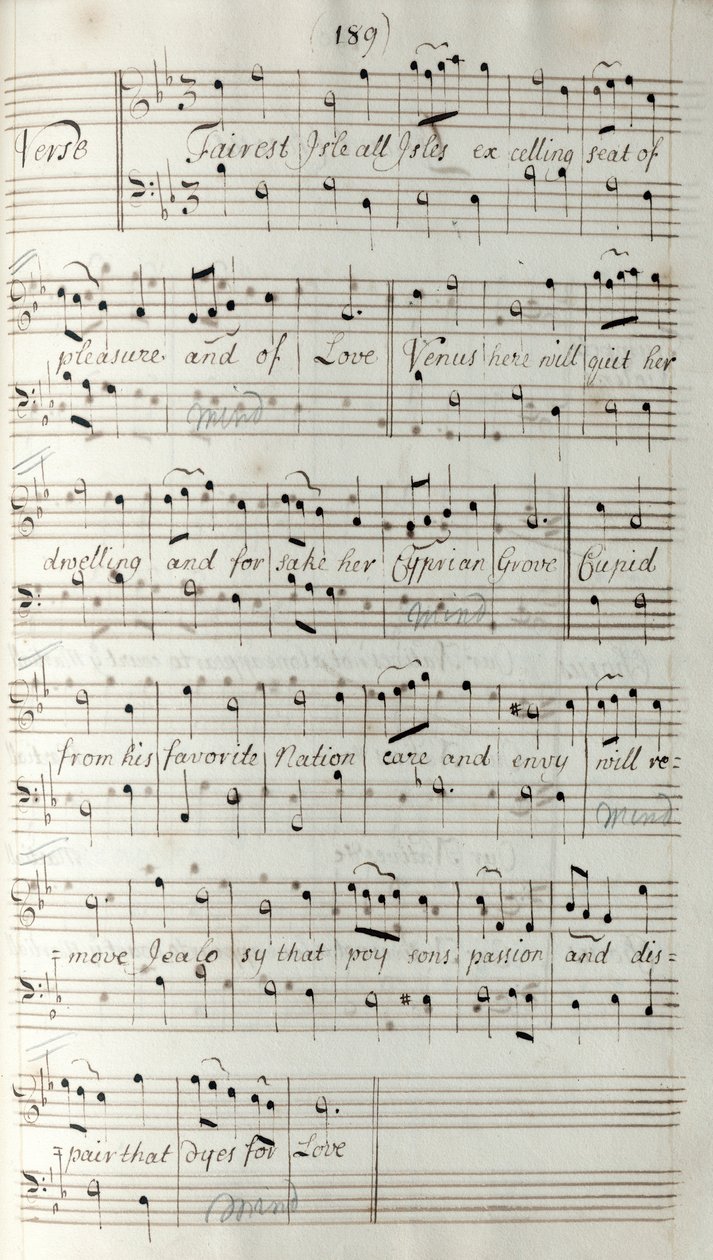 Partitura del manoscritto di Re Artù, di Henry Purcell da Unknown