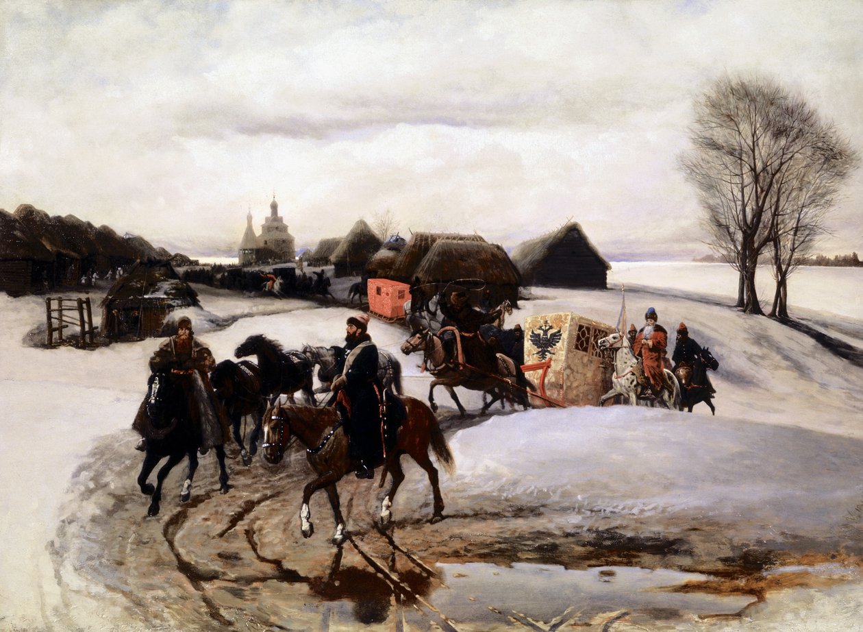 V. Shvarts, La zarina in pellegrinaggio ai luoghi santi - al tempo dello zar Alessio (Aleksei Mikhailovich Romanov). da Unknown