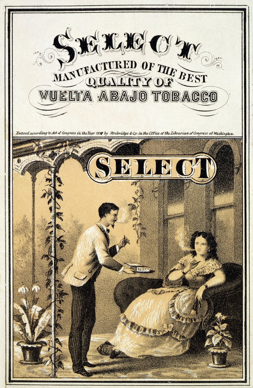 Pubblicità per il tabacco Vuelta Abajo, pub. 1870 da American School