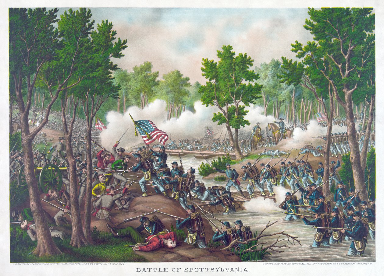 Battaglia di Spotsylvania, pub. Kurz & Allison, 1888 da American School