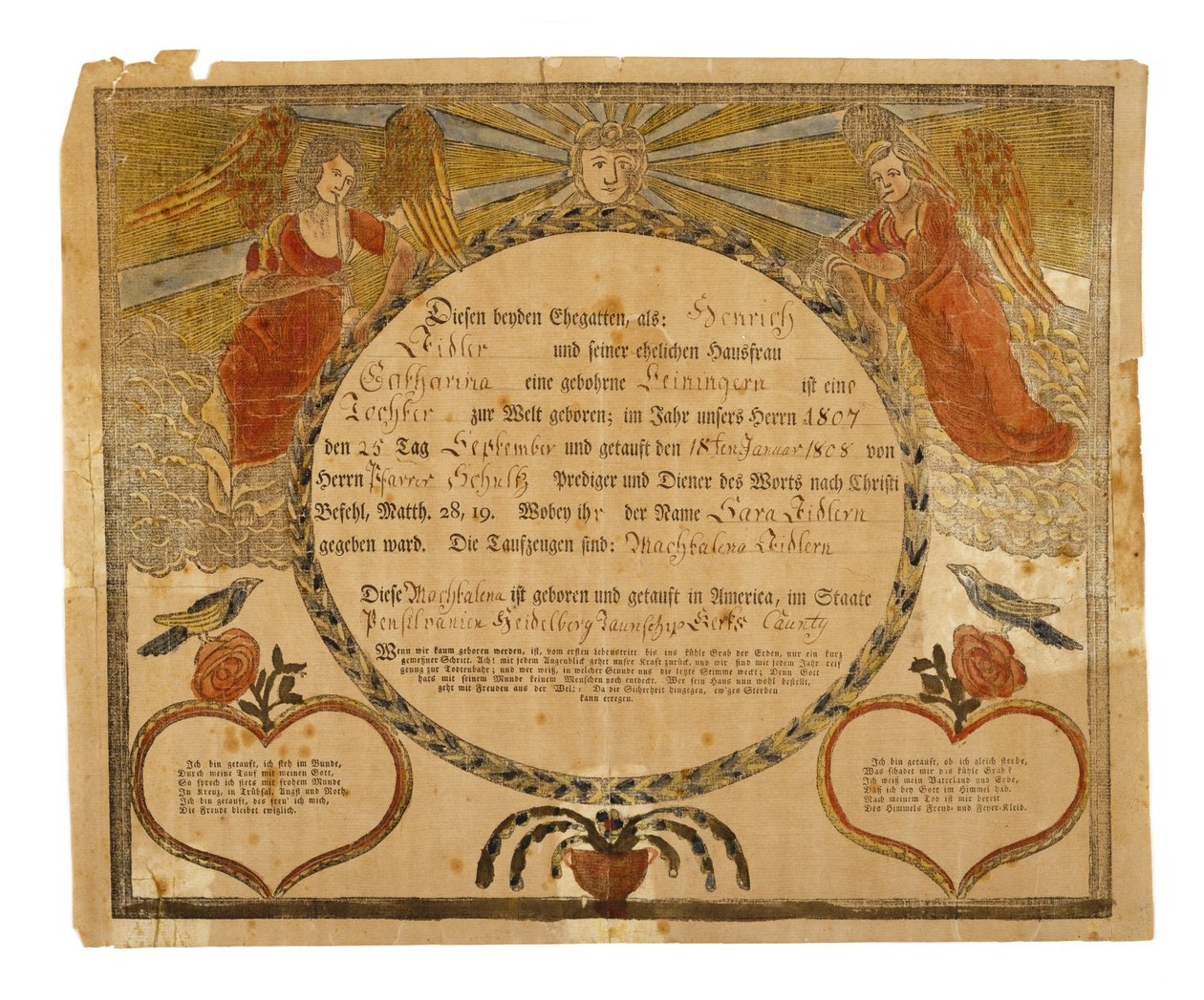 Certificato di nascita e battesimo, c. 1815 da American School