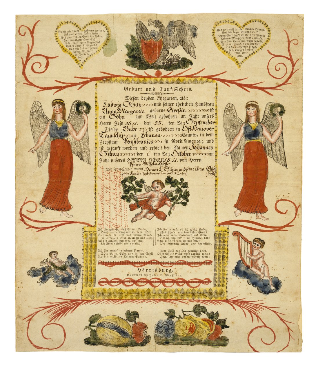 Certificato di nascita e battesimo, c. 1828 da American School