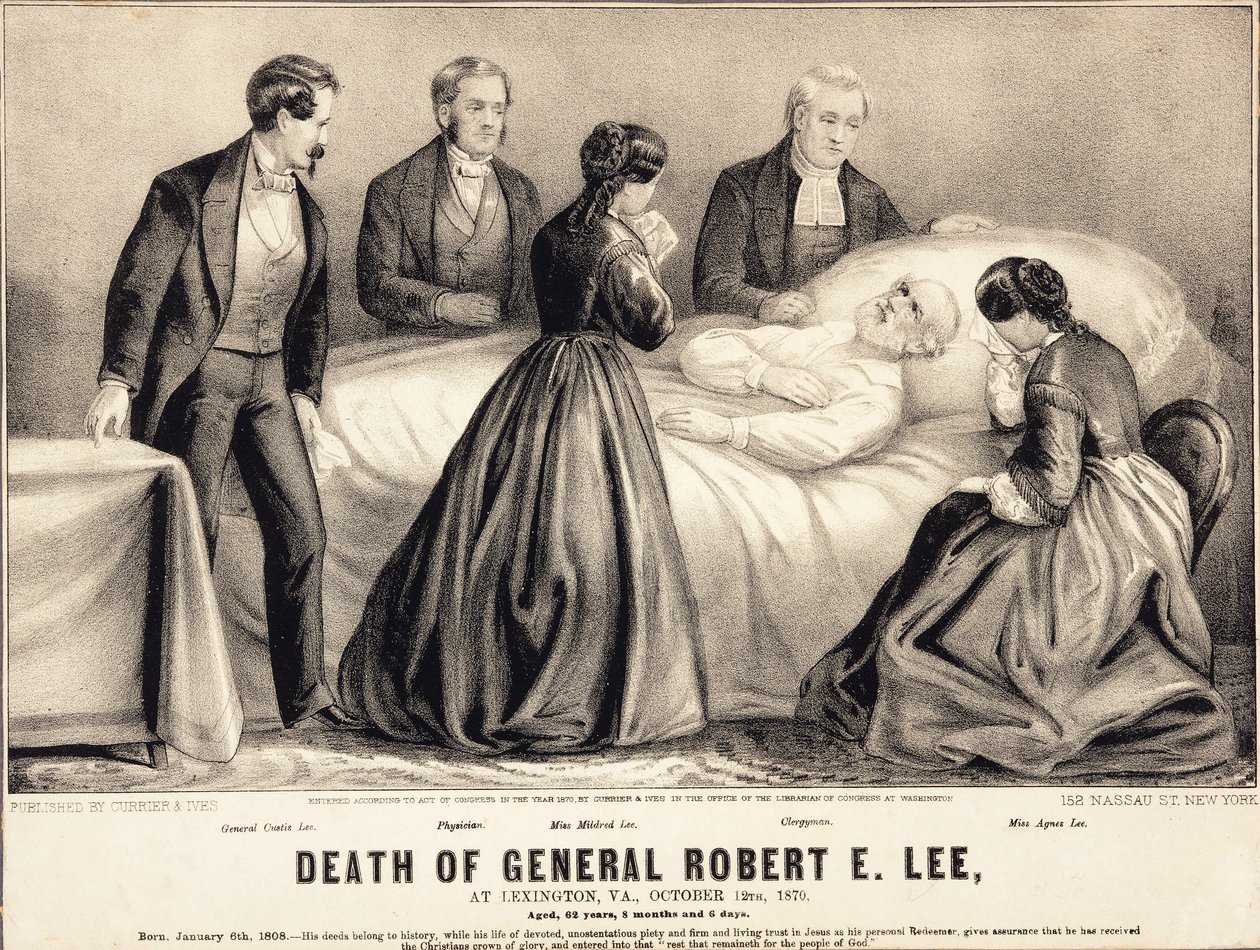 Morte del Generale Robert E. Lee, a Lexington, Virginia, 12 ottobre 1870, età 62 anni, 8 mesi e 6 giorni, pub. 1870 da American School
