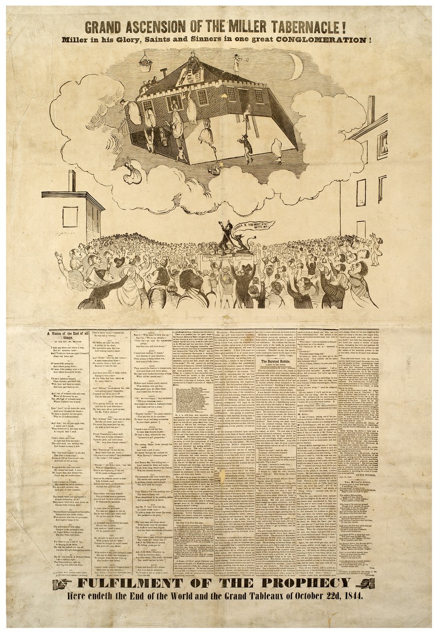 Grande ascensione del Miller Tabernacle, manifesto che raffigura la fine del mondo, 1844 da American School