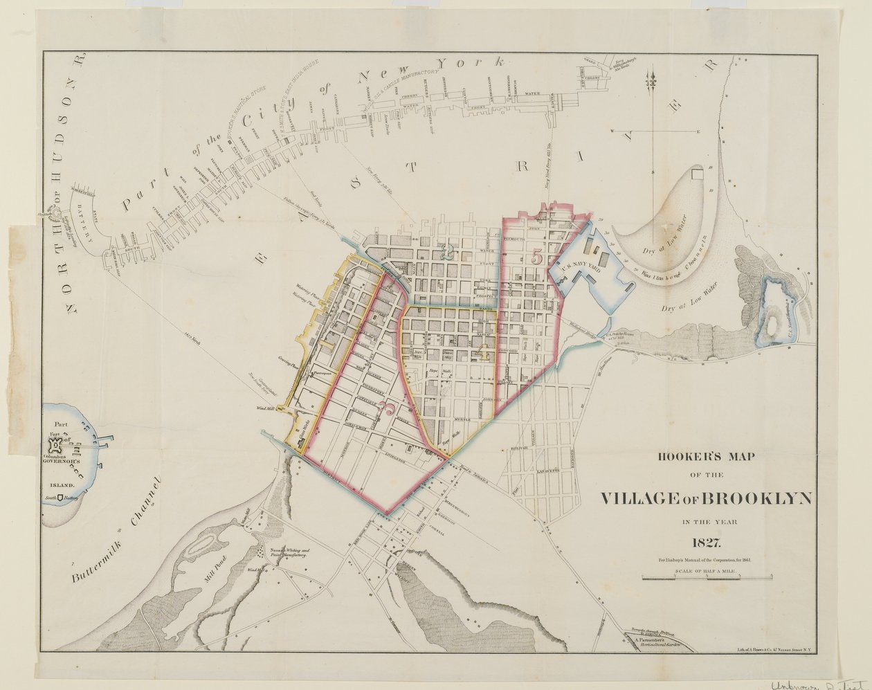 Mappa del villaggio di Brooklyn di Hooker, 1861 da American School