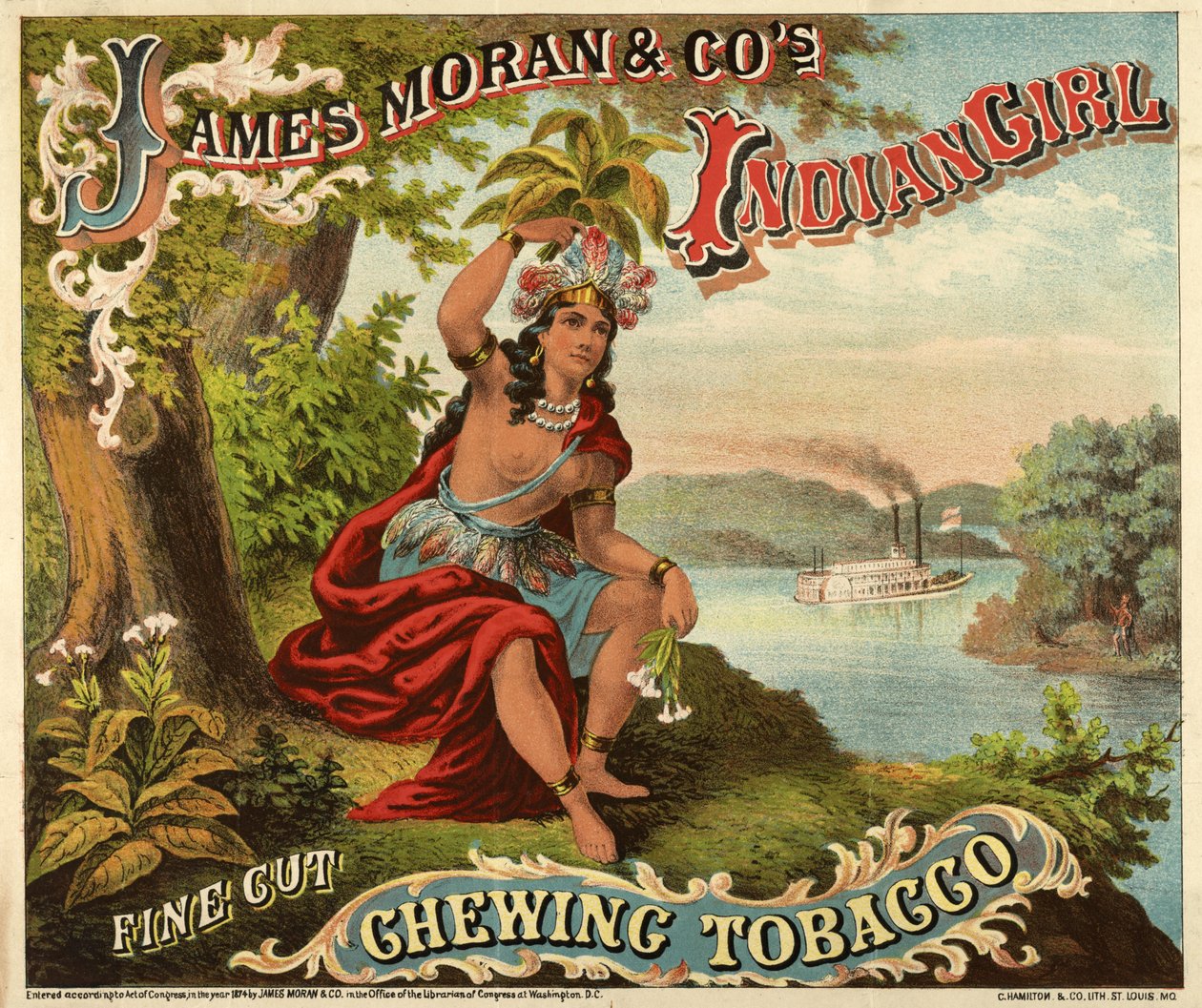 James Moran & Co.s Indian Girl Fine Cut Chewing Tobacco, pub., c.1874 da American School
