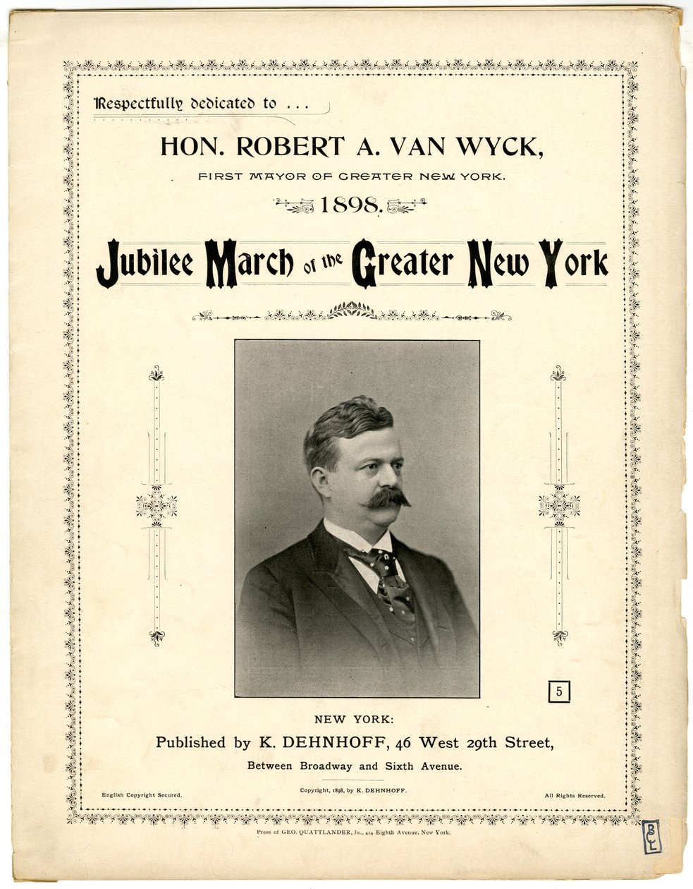 Marcia del Giubileo di Greater New York [copertina dello spartito], 1898 da American School