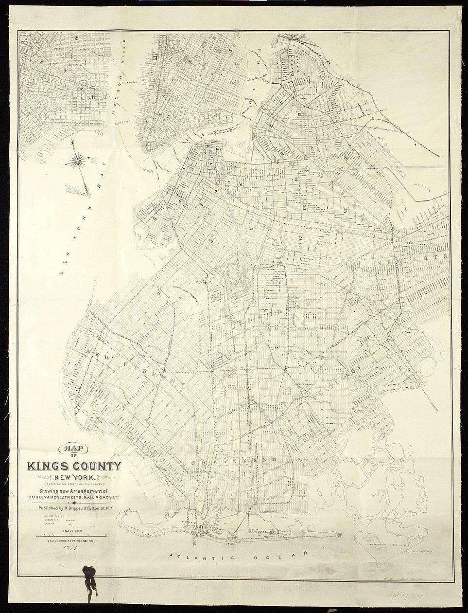 Mappa della Contea di Kings, New York, 1879 da American School