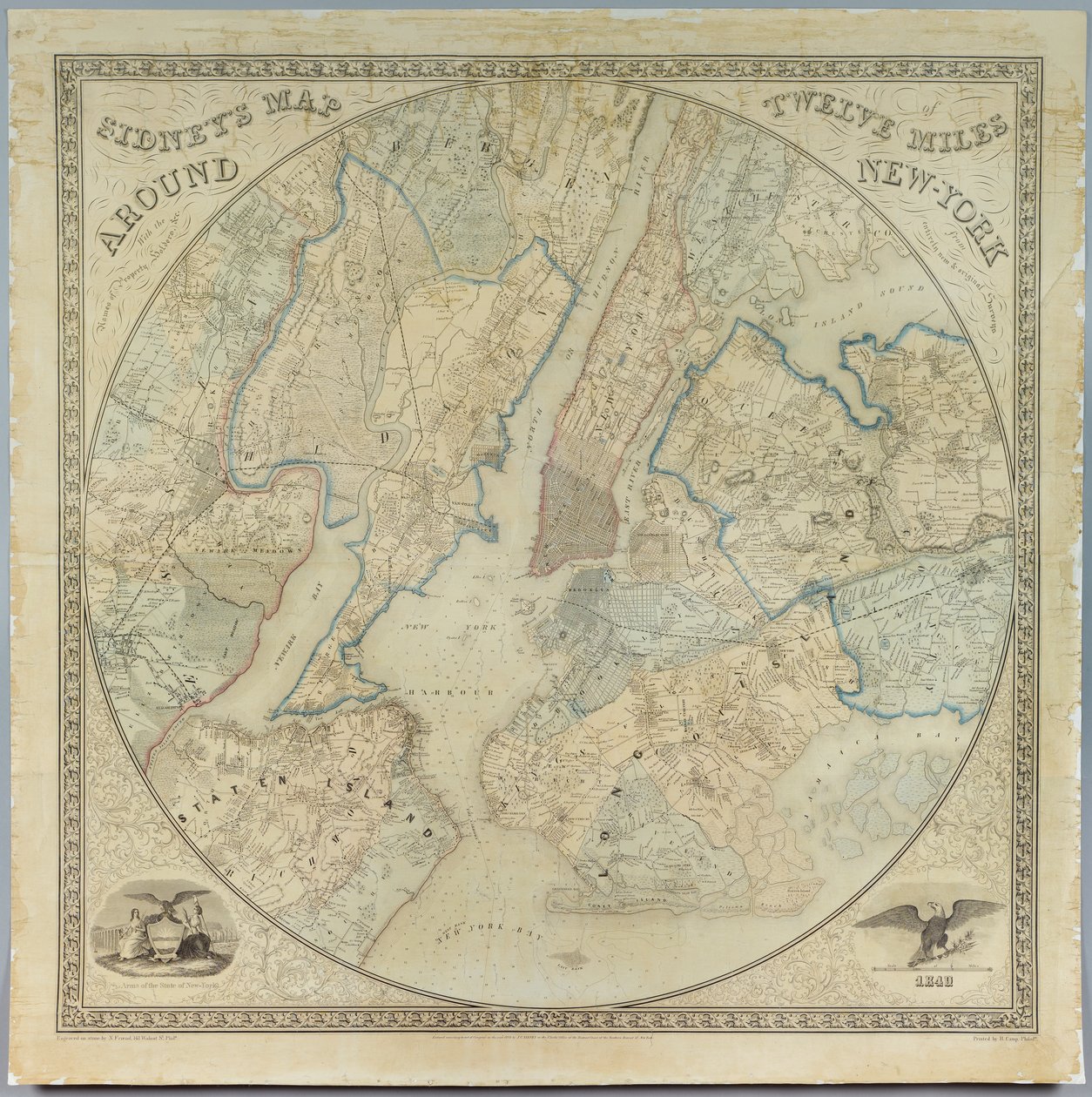 Mappa di Sidney dodici miglia intorno a New York da American School