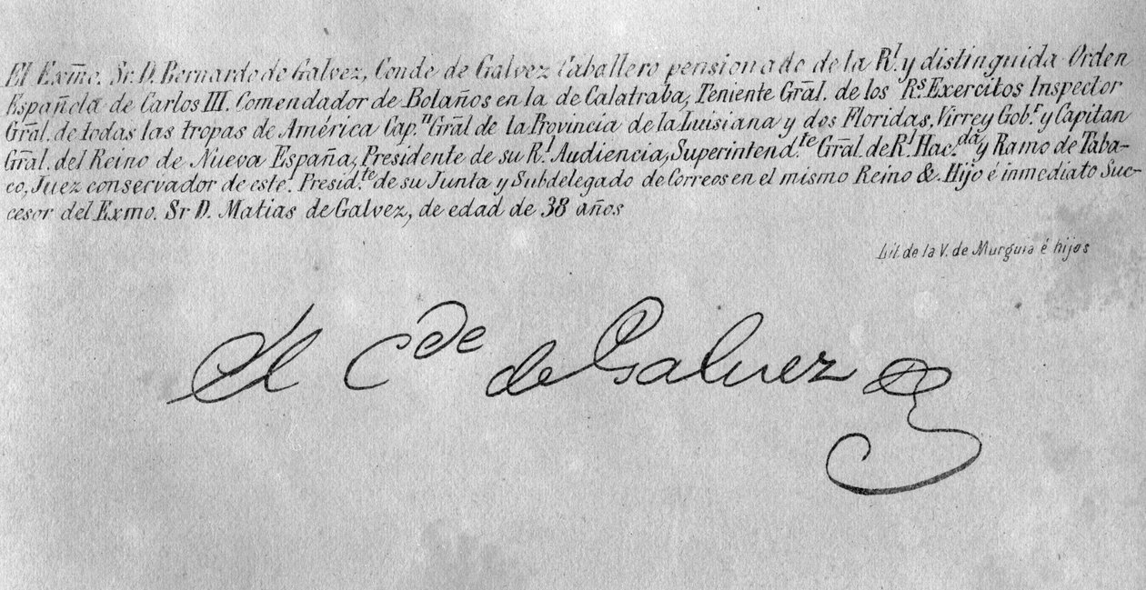 Firma di Bernardo de Galvez (1746-86) (dettaglio) da American School