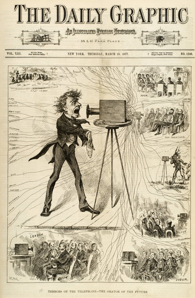 I terrori del telefono, illustrazione da The Daily Graphic, 15 marzo 1877 da American School