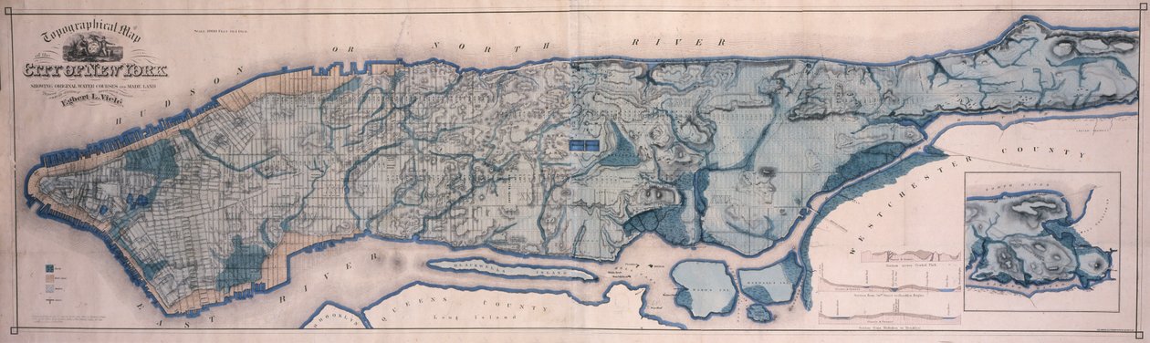 Mappa topografica di New York, che mostra i corsi d
