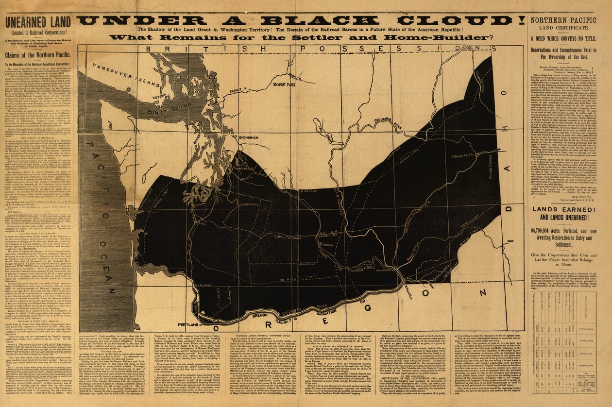 Sotto una nuvola nera! Cosa rimane per il colono e il costruttore di case? Mappa del Territorio di Washington pubblicata dal Dipartimento degli Interni nel 1883 da American School