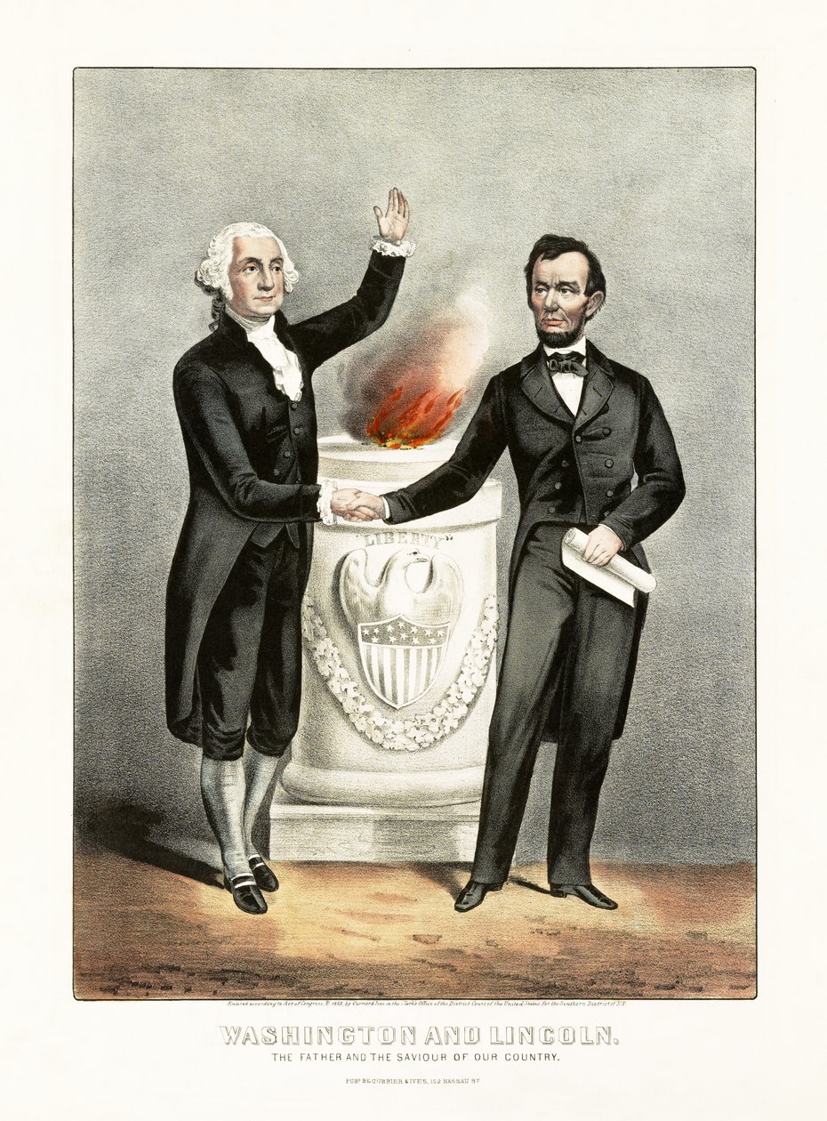 Washington e Lincoln, Il Padre e il Salvatore del nostro Paese, pub. 1865 da American School
