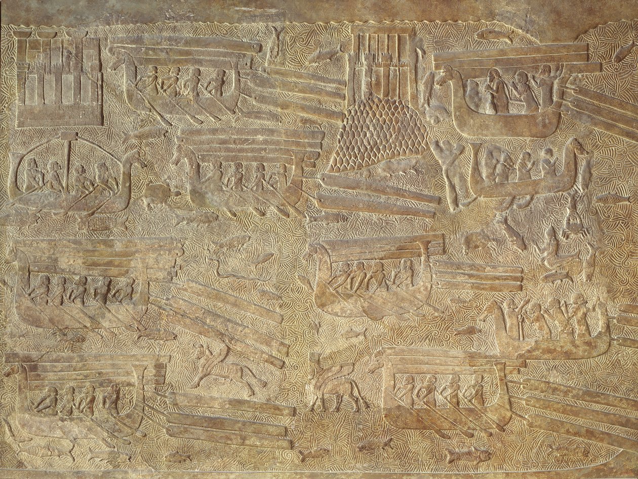 Rilievo che raffigura il trasporto del legno via mare da Assyrian