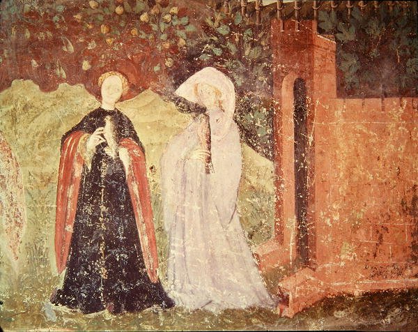 Il mese di giugno, dettaglio di due donne a passeggio, c.1400 da Bohemian School
