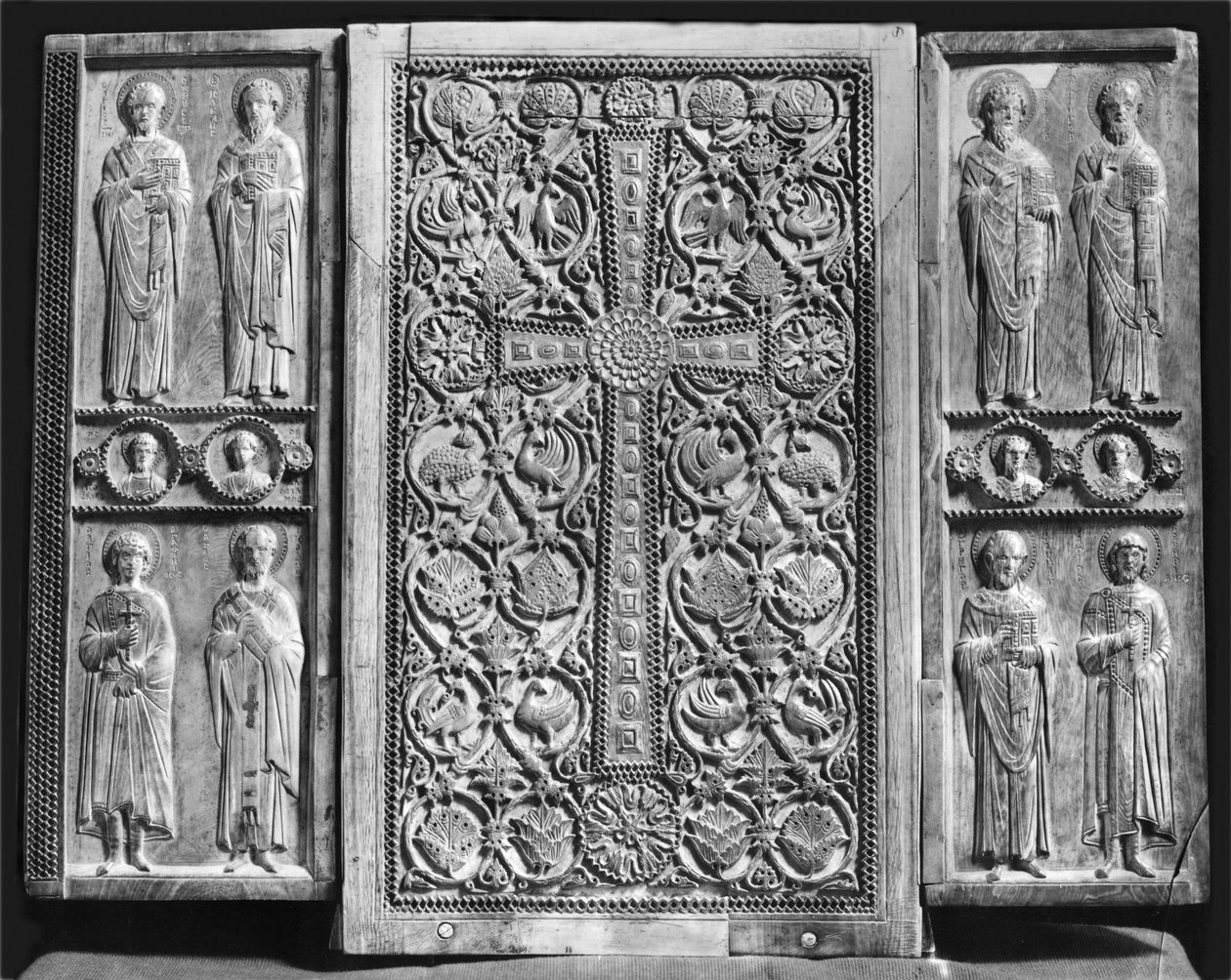 Trittico raffigurante Cristo in trono con la Vergine e San Giovanni Battista (retro) da Byzantine
