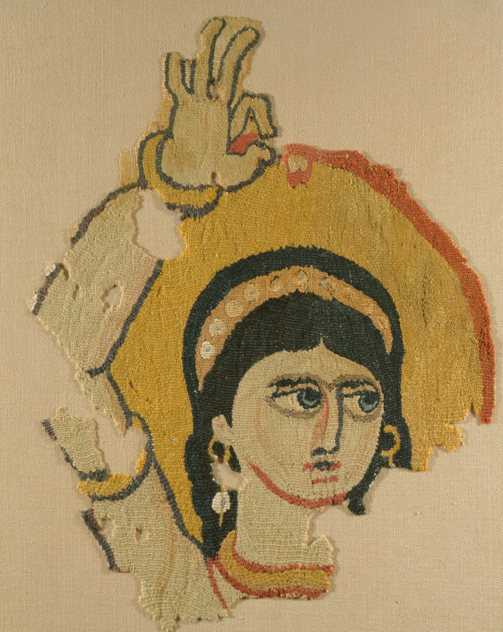 Testa di una danzatrice, arazzo da Coptic