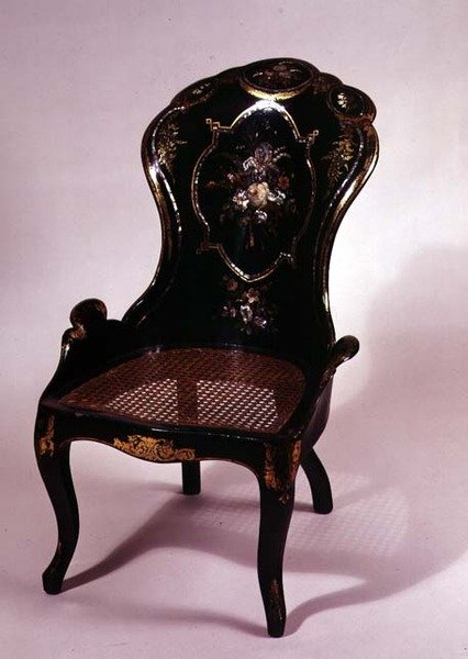 Sedia con sedile in canna spaccata e decorazione in madreperla, c.1840-50 da English School