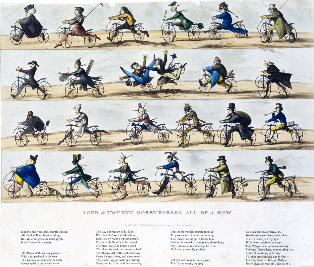 Quattro e venti cavalli a dondolo tutti in fila, 1819 da English School