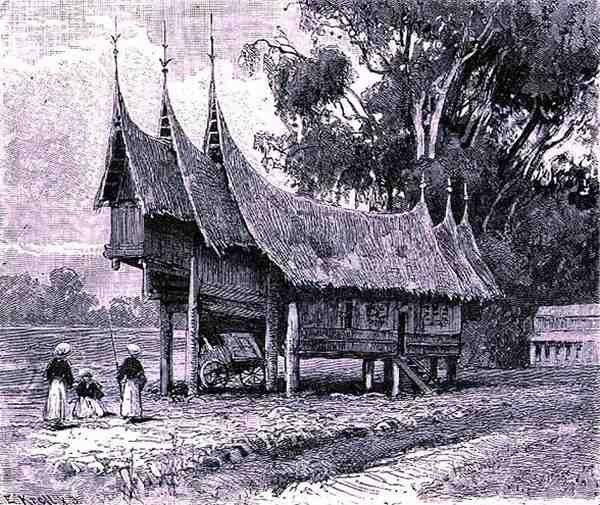 Casa nel Sumatra Centrale, inciso da E. Krell, da La Storia dell
