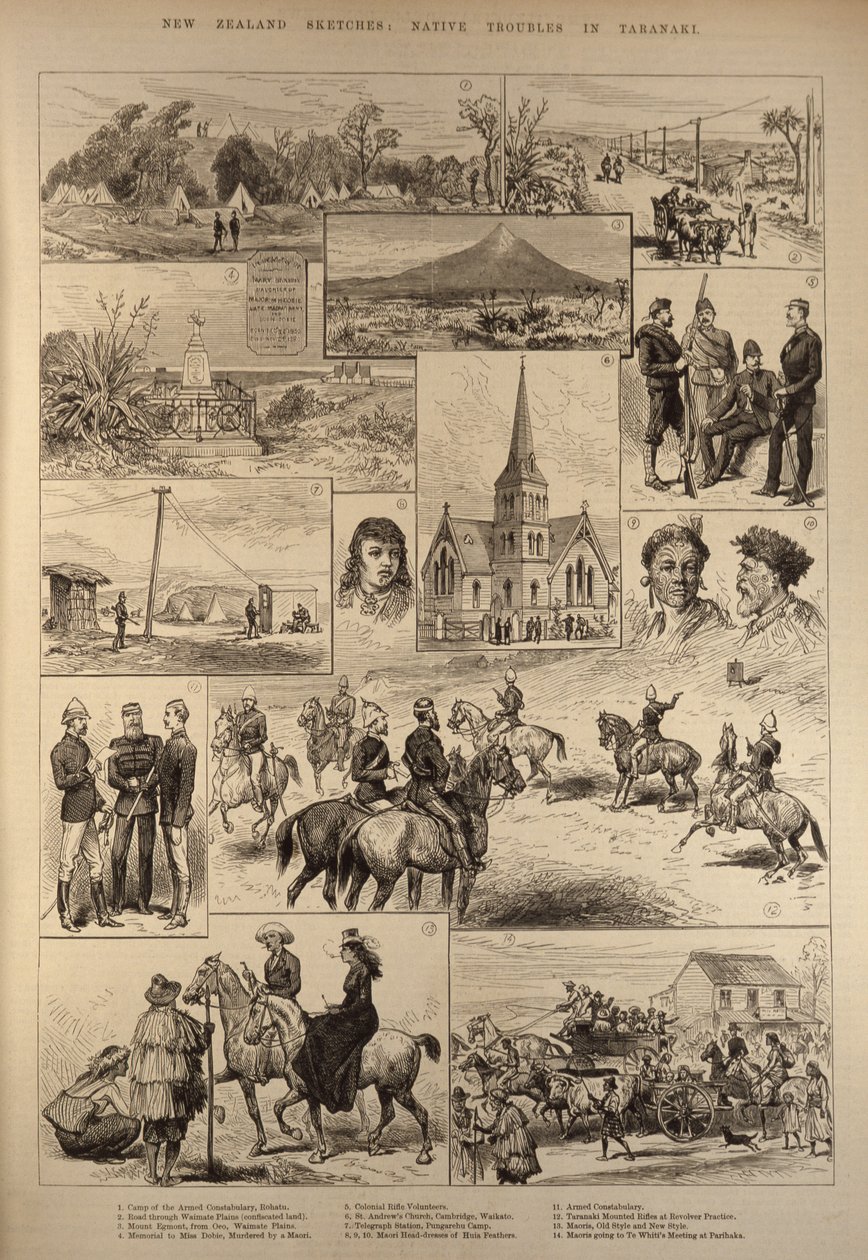 Schizzi della Nuova Zelanda: problemi nativi a Taranaki, da The Illustrated London News, 28 gennaio 1882 da English School
