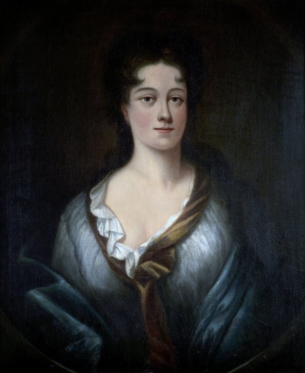 Ritratto di una giovane donna in un mantello blu da English School