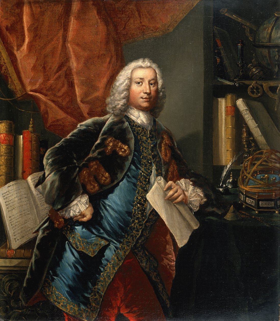 Ritratto di un gentiluomo nel suo studio con strumenti scientifici, c.1750 da English School