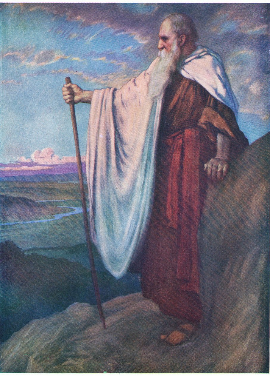La morte di Mosè, da The Bible Picture Book pubblicato da Thomas Nelson, c.1950 da English School