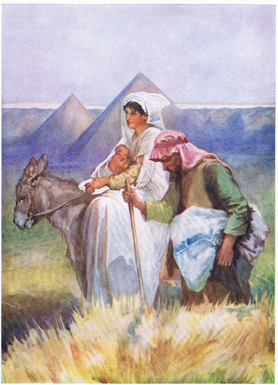 La fuga in Egitto, da The Bible Picture Book pubblicato da Thomas Nelson, c.1950 da English School