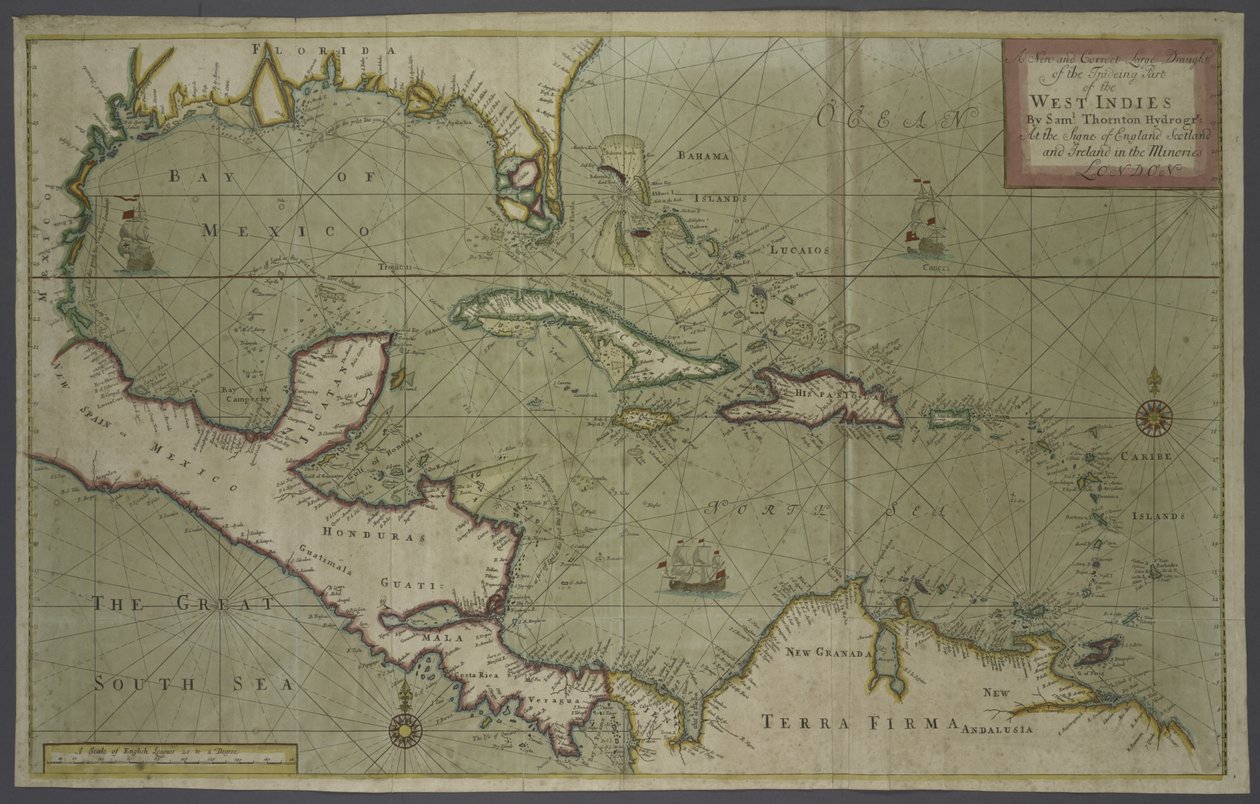 Mappa commerciale delle Indie Occidentali, 1707 (stampa colorata a mano) da English School