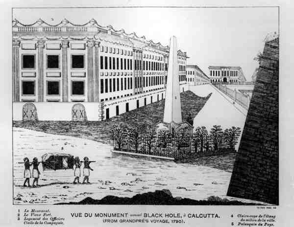 Veduta del Monumento del Buco Nero di Calcutta, dal viaggio di Grandpre, 1790 da English School