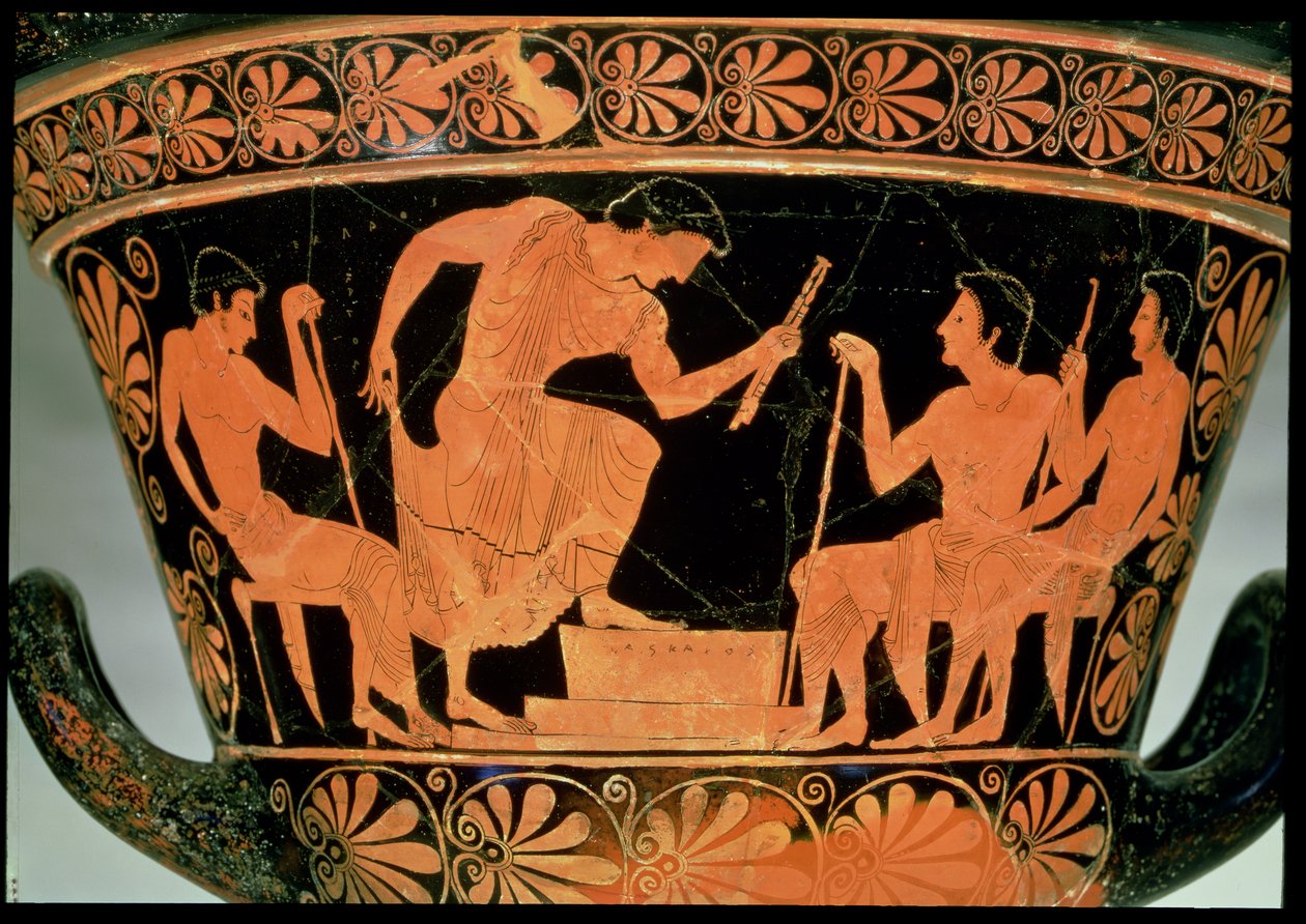 Una gara musicale, dettaglio da un calice attico a figure rosse, da Cervetri, Italia, c.510 a.C. da Euphronios