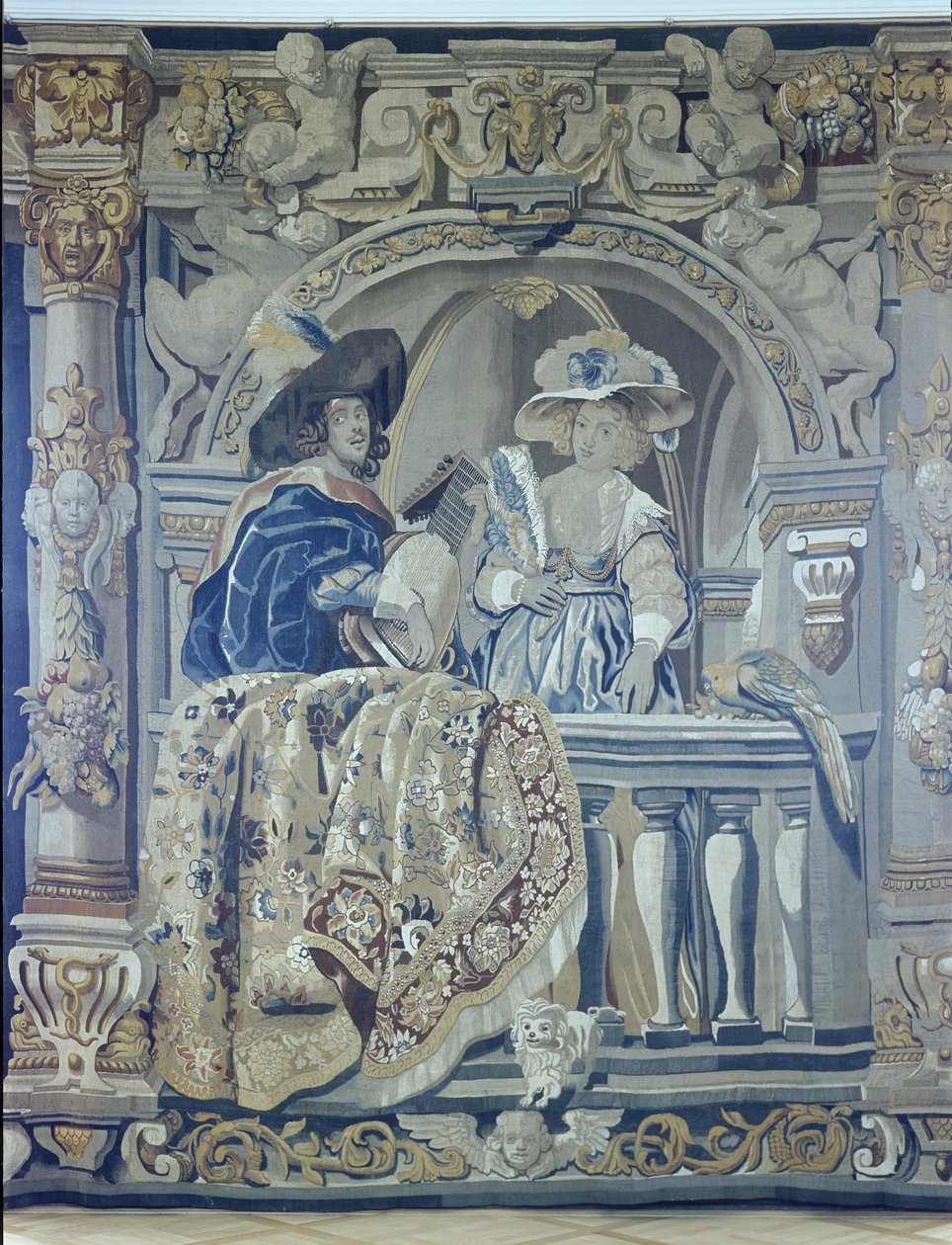 Arazzo con una dama e un cavaliere su un balcone da Flemish School