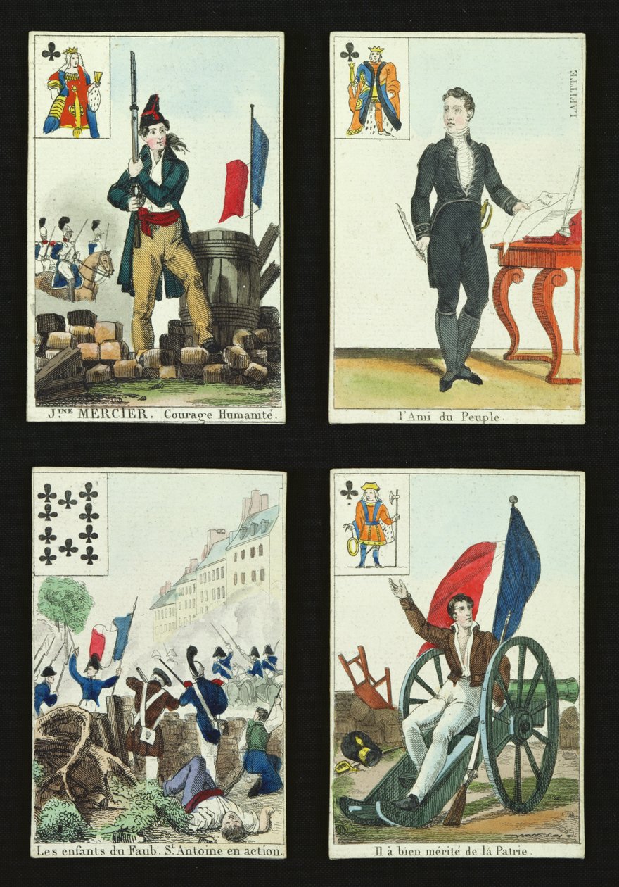 Quattro carte da gioco commemorative degli eroi di luglio 1830, 1831 da French School