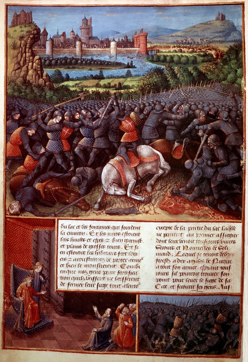 Fr 5594, f.37v Scena di battaglia, da Passages faits Outremer scritto da Sebastian Marmoret, c.1490 da French School