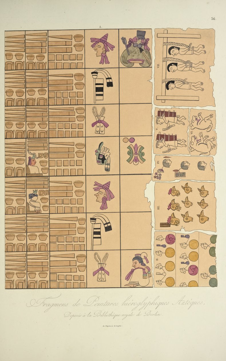 Frammenti di pitture geroglifiche azteche dalla Biblioteca Reale di Berlino, illustrazione da Vues des Cordillères et Monumens des Peuples Indigènes de l