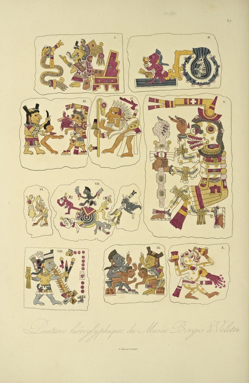 Pitture geroglifiche dal Museo Borgia, Veletri, illustrazione da Vues des Cordillères et Monumens des Peuples Indigènes de l