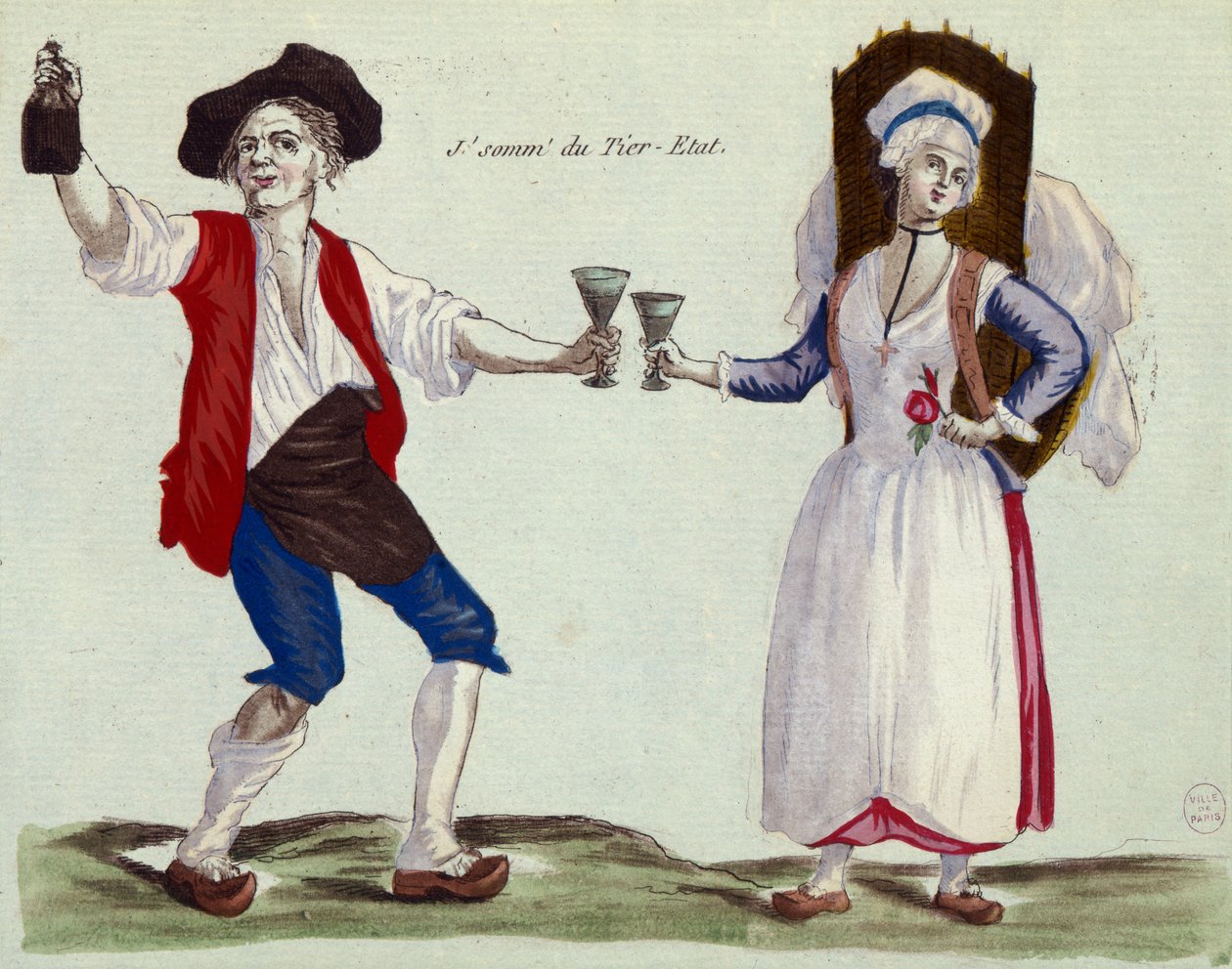 Bevo al Terzo Stato (incisione colorata e acquaforte) da French School