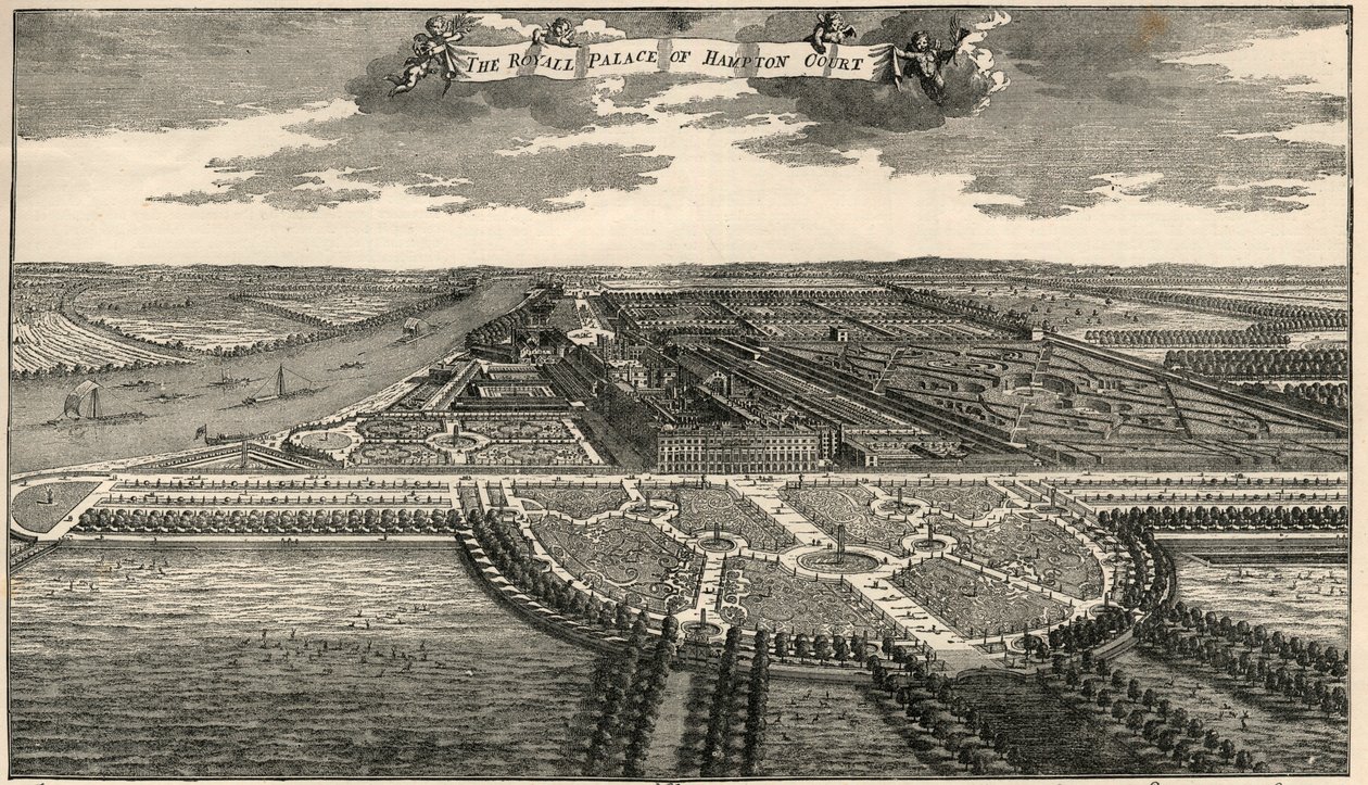 Mappa del dominio reale di Hampton Court, che mostra i viali nel parco come disposti da Guglielmo III da French School