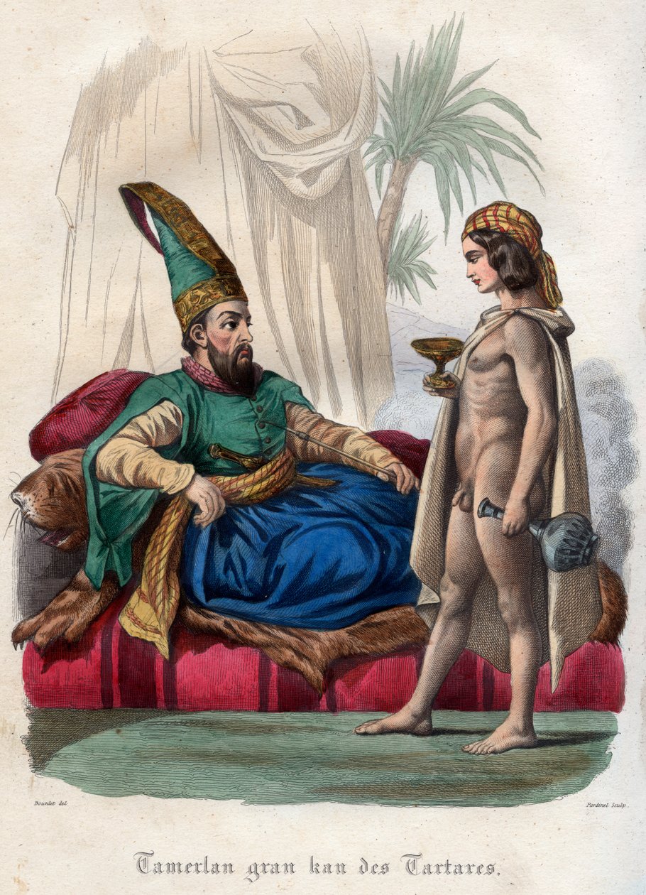 Monarca mongolo Timur (Tamerlano) (1336-1405) e un giovane nudo da French School