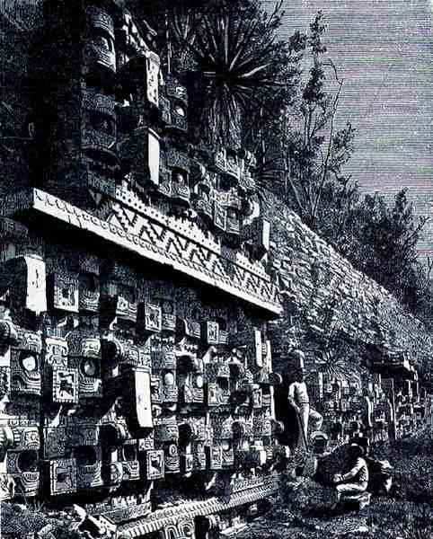 Rovine del Primo Palazzo di Kabah, da Le Antiche Città del Nuovo Mondo, di Claude-Joseph-Desire Charnay, pub. 1887 da French School