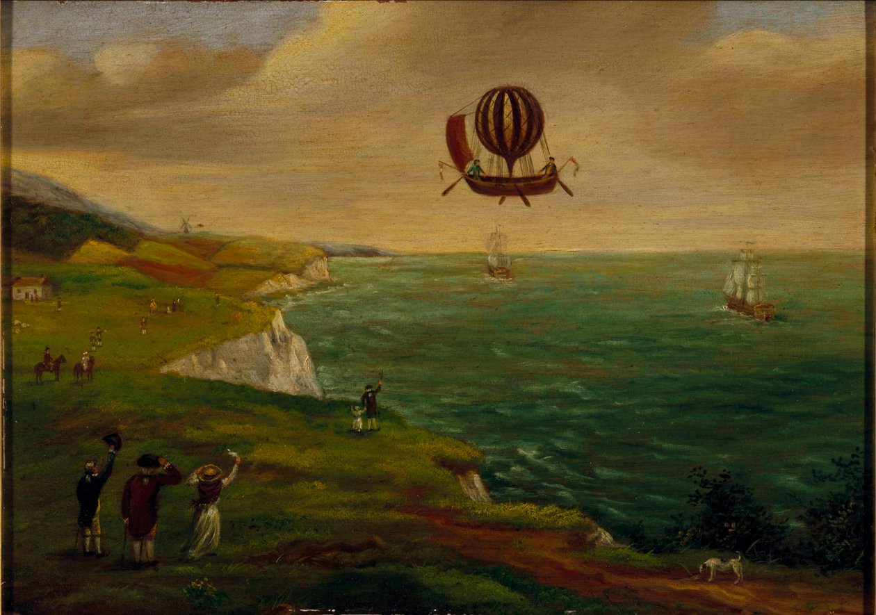 Il primo attraversamento della Manica in mongolfiera, 7 gennaio 1785 da French School