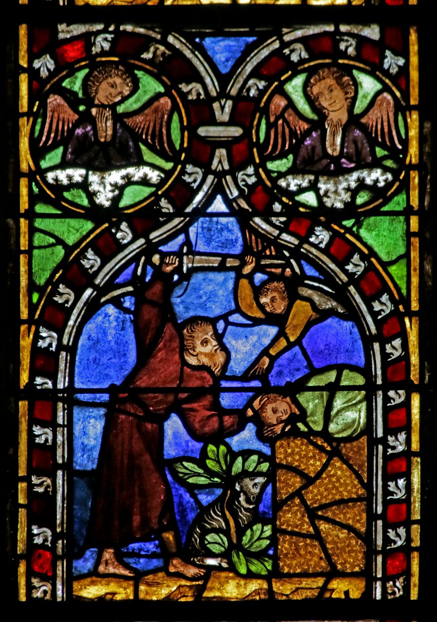 Vetrata raffigurante Abramo che sta per sacrificare Isacco, c.1325 da French School