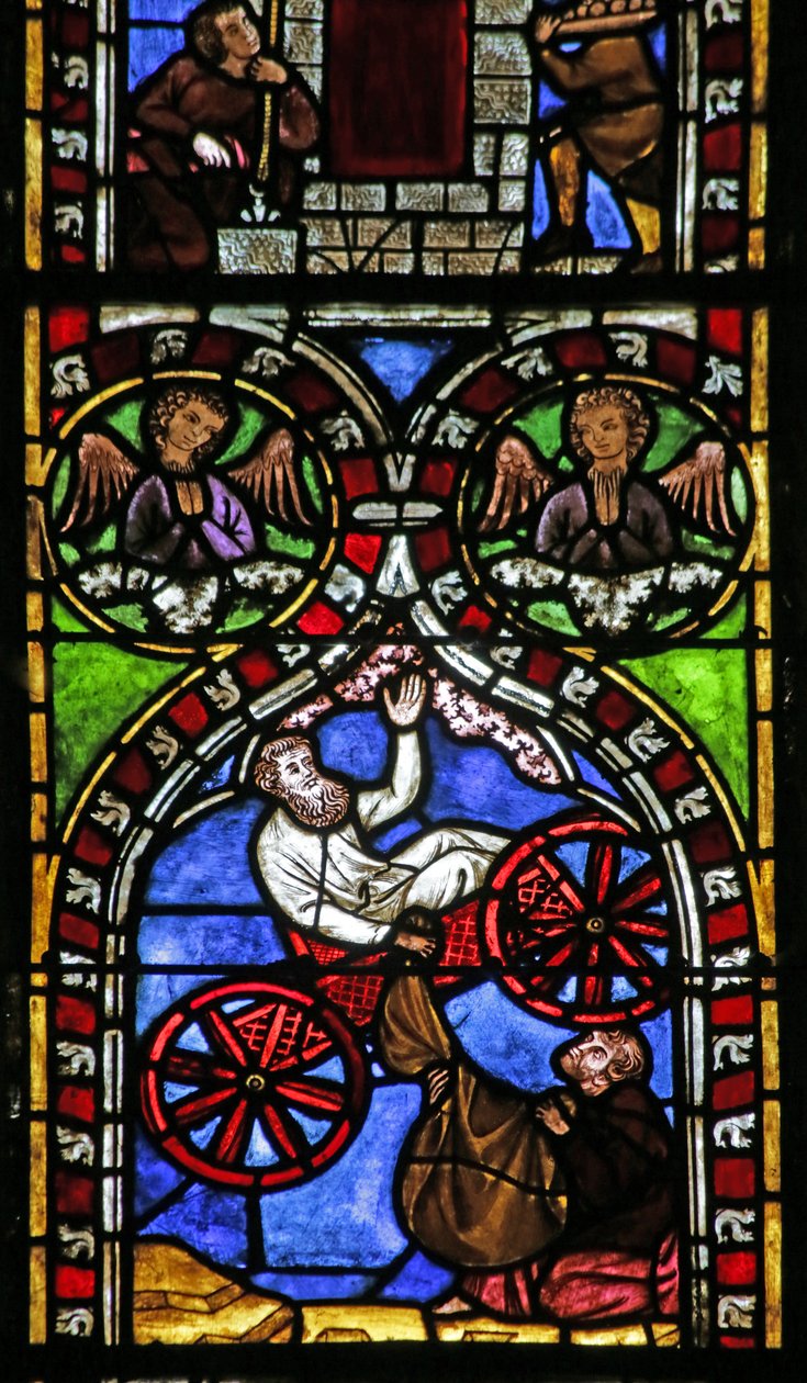 Vetrata raffigurante Elia che ascende al cielo su un carro da French School